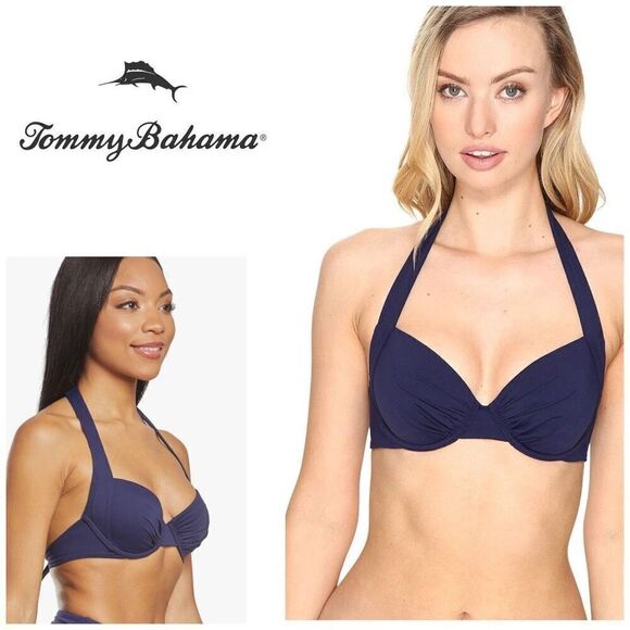 New. Tommy Bahama navy 34D bikini top. Retails $89 - Picture 1 of 10